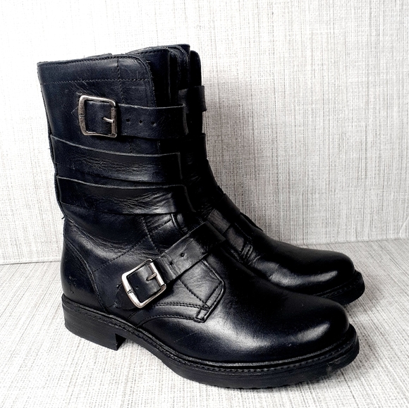 Frye Veronica Tanker Combat & Moto Boots - Black Leather - Picture 6 of 11